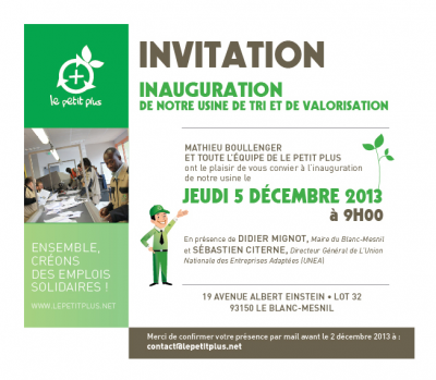 Inauguration de l'usine de tri et valorisation de l'entreprise adaptée LE PETIT PLUS le 5 décembre 2013